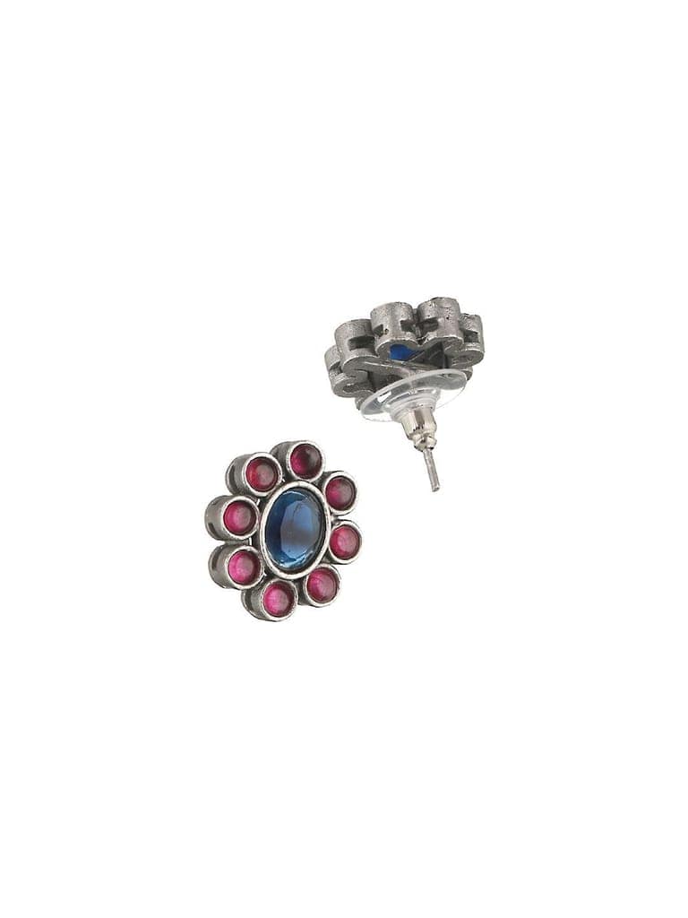 Oxidised Red & Blue Stone Studded Statement Pendant jewellery Set view 4