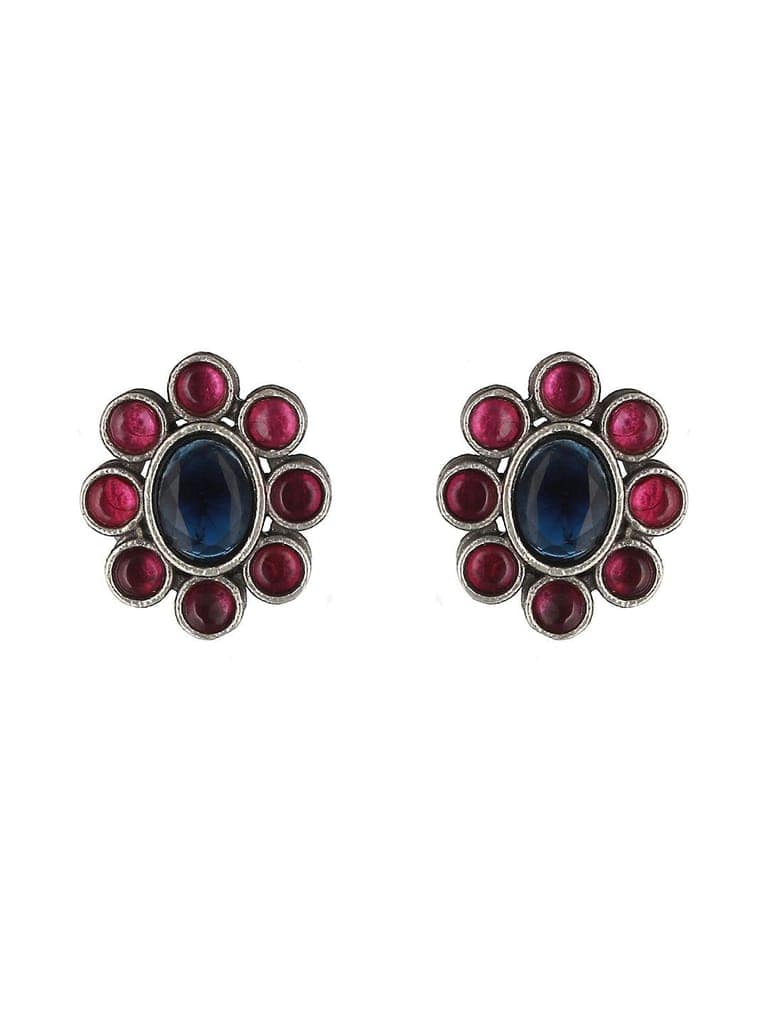 Oxidised Red & Blue Stone Studded Statement Pendant jewellery Set view 6