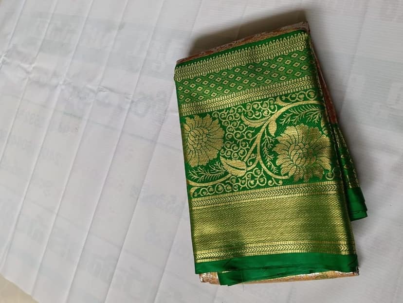 Green and gold zari woven Kanjivaram silk saree view 3