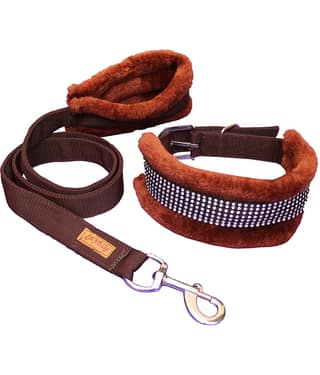 Petshop7 Premium Quality Fur Padded Nylon Dog Collar & Leash Large (Neck Size - 18-22inch) Brown