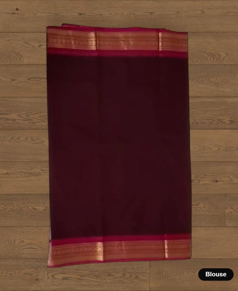 Handwoven Maroon Kanchipuram Cotton-Silk Saree with Dual Zari Borders view 5