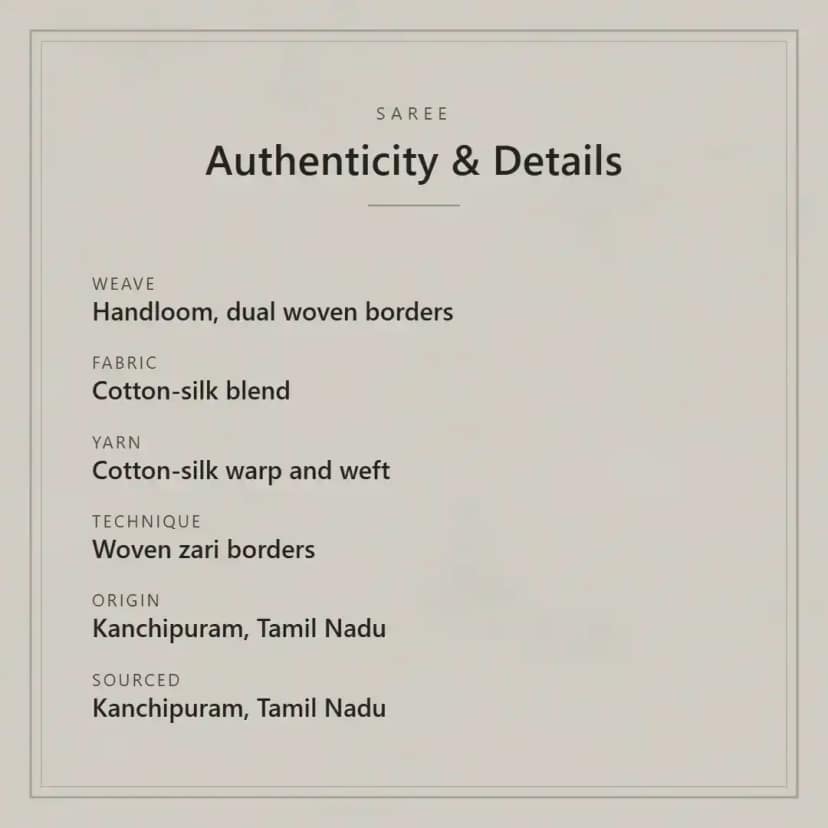 Handwoven Maroon Kanchipuram Cotton-Silk Saree with Dual Zari Borders view 6