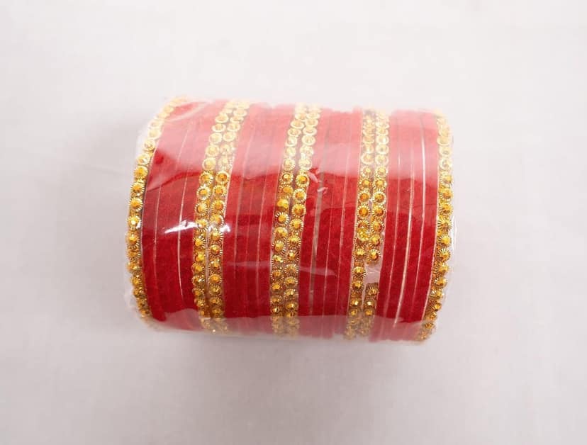 Red and Gold Rhinestone Bangle Set