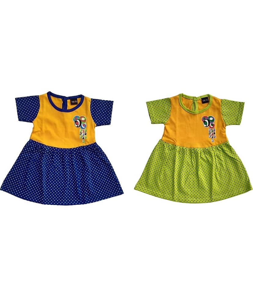 TRITI Baby Girls Cotton Blend Frocks ( Red & Green )