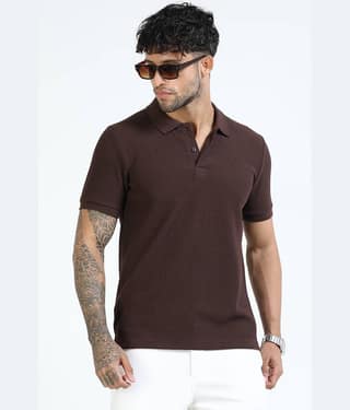 Cool Colors Men Cotton Blend Slim Fit Solid Polo T Shirt ( Brown )