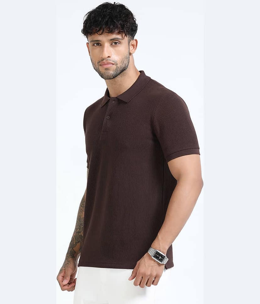 Cool Colors Men Cotton Blend Slim Fit Solid Polo T Shirt ( Brown ) view 3