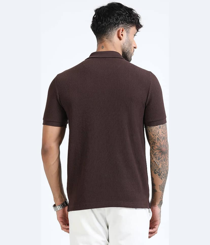 Cool Colors Men Cotton Blend Slim Fit Solid Polo T Shirt ( Brown ) view 4