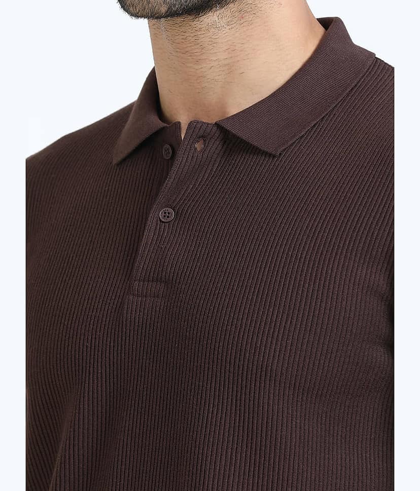 Cool Colors Men Cotton Blend Slim Fit Solid Polo T Shirt ( Brown ) view 5