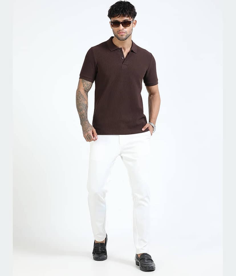 Cool Colors Men Cotton Blend Slim Fit Solid Polo T Shirt ( Brown ) view 7