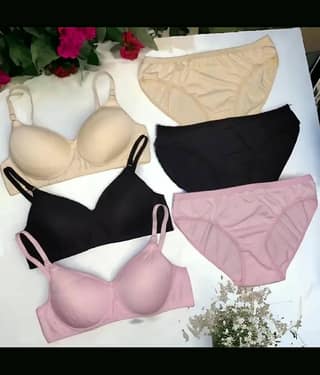 EASTERN CLUB Pack of 3 Cotton Blend Bra & Panty Set For Women ( Black,Pink,Tan )