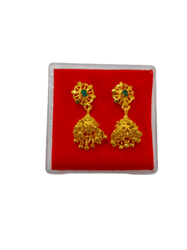 Gold Plated Meenakari Jhumka Earrings with Green Stone