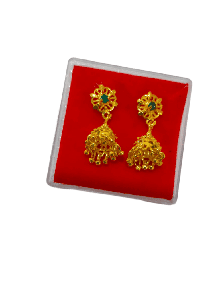 Gold Plated Meenakari Jhumka Earrings with Green Stone view 3