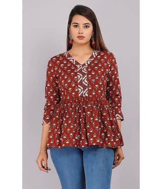 EXPORTHOUSE Women's Cotton A-Line Top ( Maroon )
