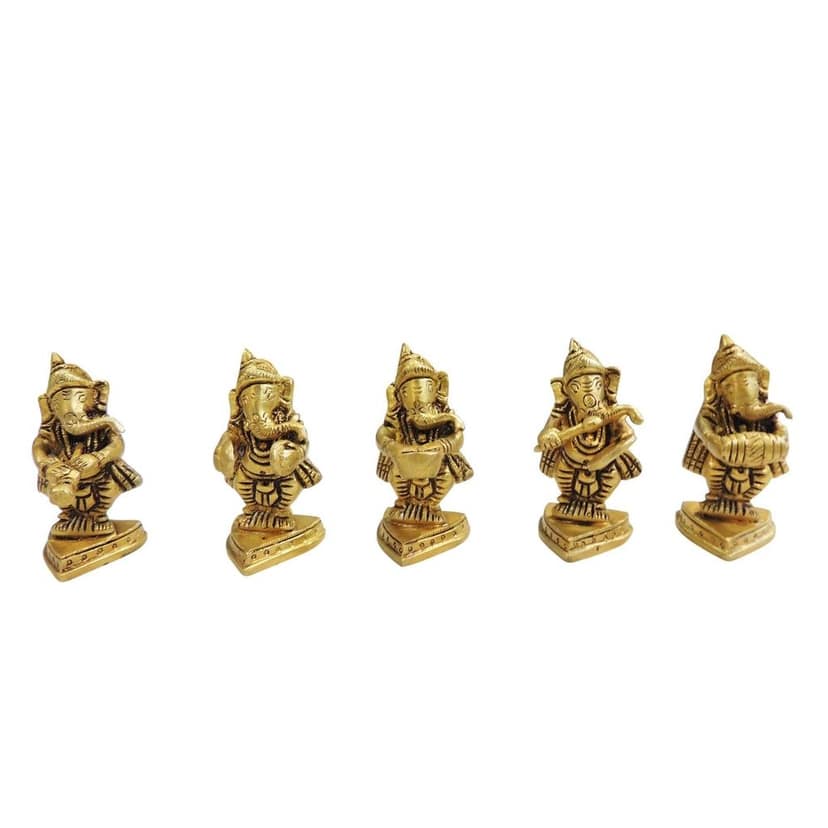 Brass Ganesh Musical Set Idol | Decorative Lord Ganesha Statue, Height : 2.7 Inch (BSMAS1649 C) view 2