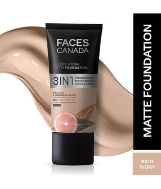 FACES CANADA Hydra Matte Foundation 3-in-1 Foundation + Moisturizer,SPF 30 | Golden Beige 032 | 25ml