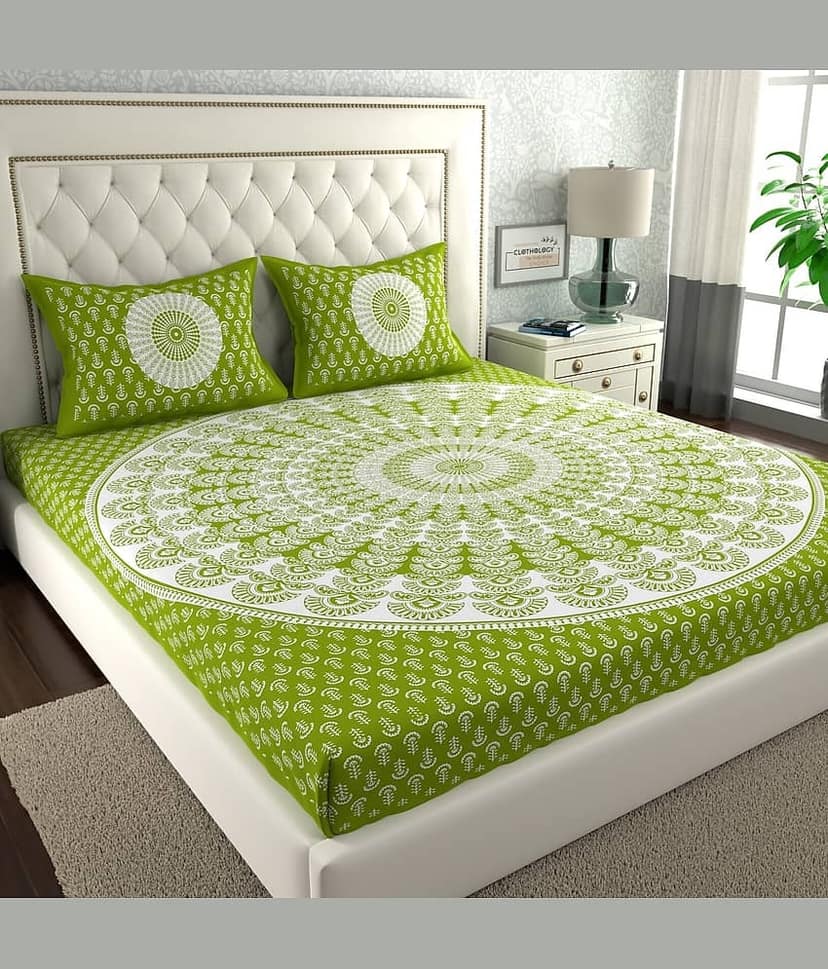 ABHACLOTHO Cotton 1 Double Bedsheet with 2 Pillow Covers ( Multicolor )