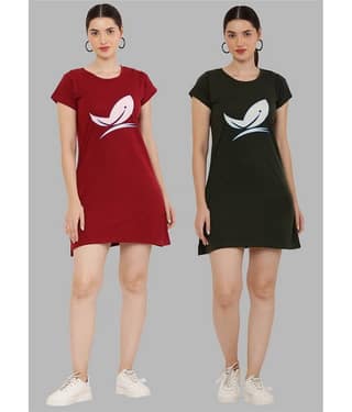 PREEGO - Multi Color Cotton Blend Women's Nightwear Night T-Shirt ( Pack of 2 )