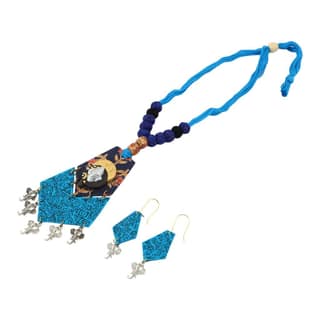 EKAM EK delicately designed fabric pendent set with earrings with ganesha design for women and girls for casual and formal occasions