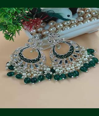 Jiyanshi fashion Green Chandbalis Earrings ( Pack of 1 )