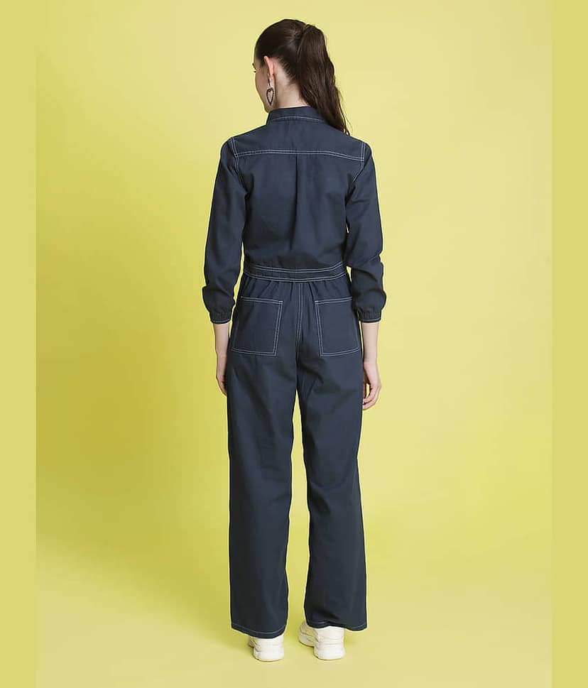 Bene Kleed Women Solid Shirt With Trousers Co-Ord Set ( Blue ) view 7