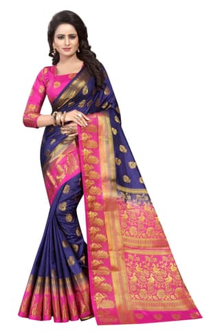 Saarah Self Design Kanjivaram Art Silk Saree (Multicolor)