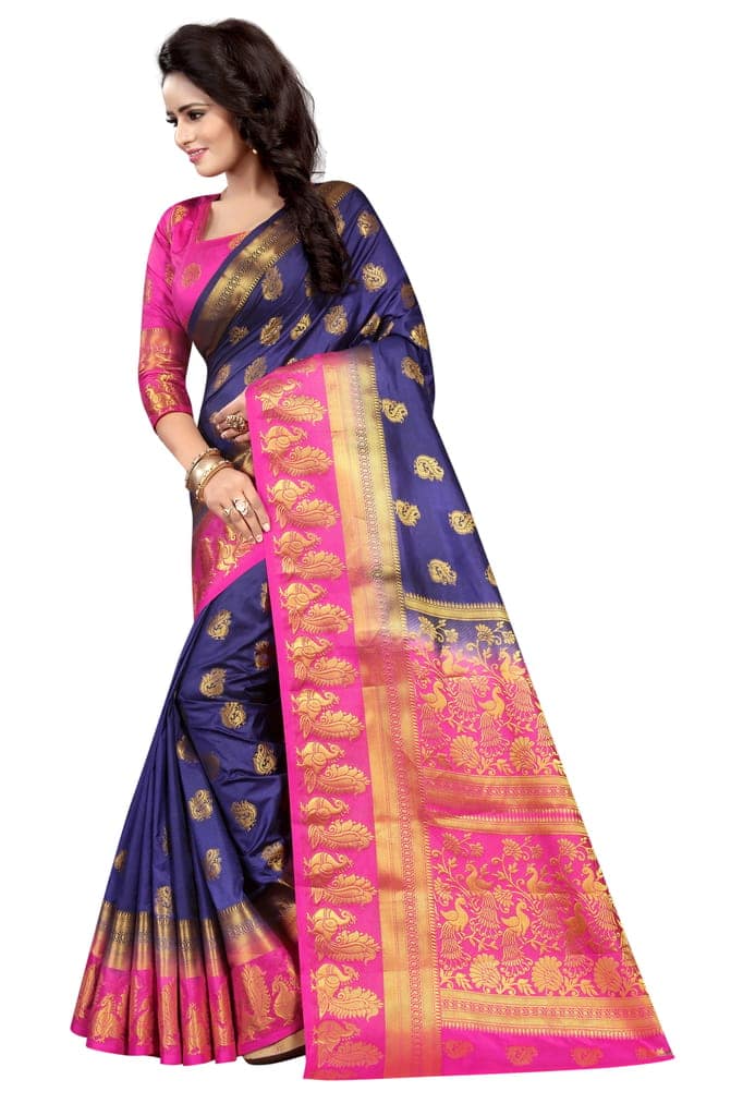 Saarah Self Design Kanjivaram Art Silk Saree (Multicolor) view 2