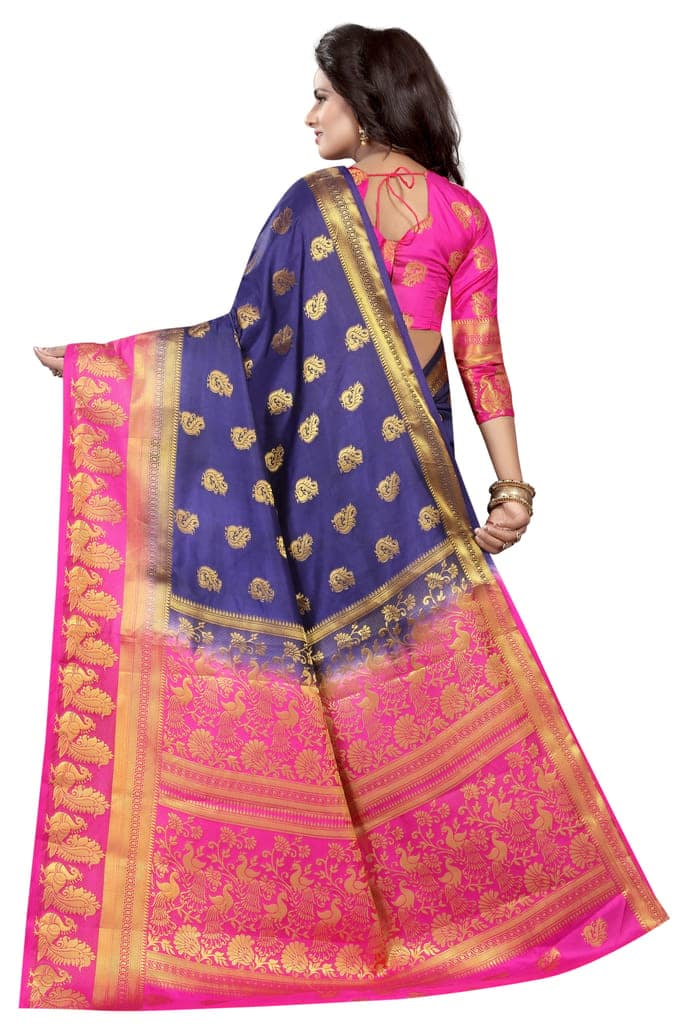 Saarah Self Design Kanjivaram Art Silk Saree (Multicolor) view 3