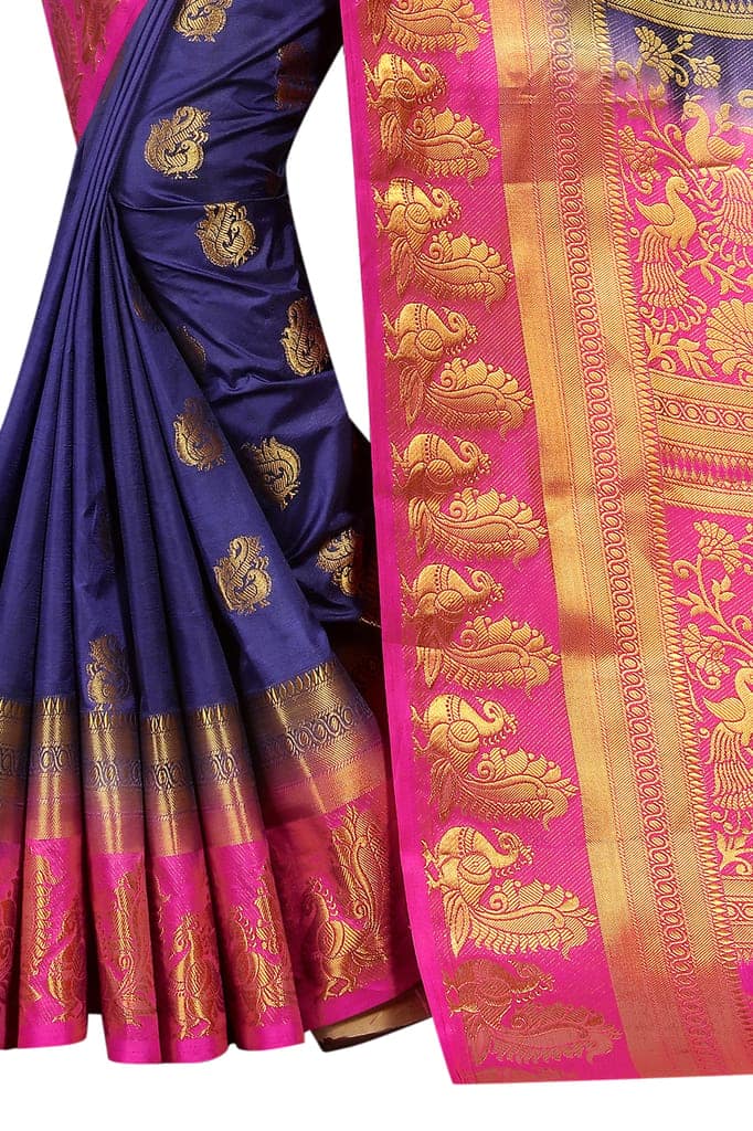 Saarah Self Design Kanjivaram Art Silk Saree (Multicolor) view 4