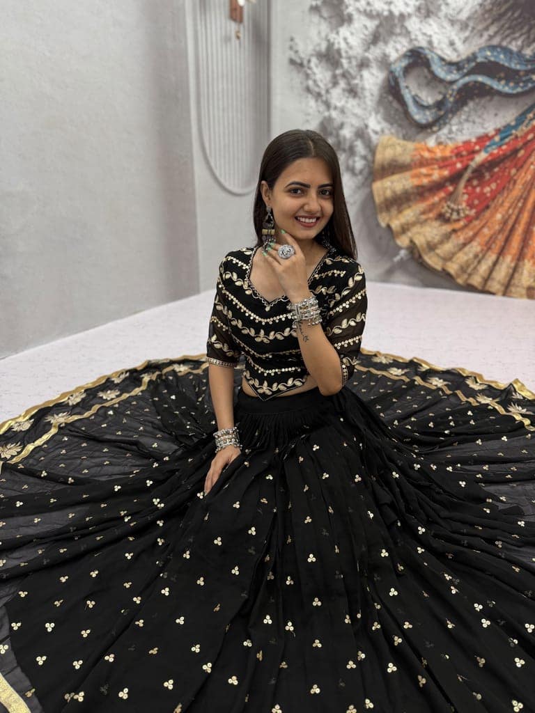 Black Lehenga Choli for Women - Bollywood Style Wedding Lehenga - Festive Wear view 7