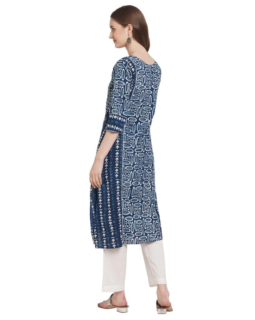 Neel dabu indigo mirror work pure cotton kurta view 8