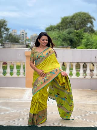 Yavira Silk Lemon Green Women Jacquard Sarees