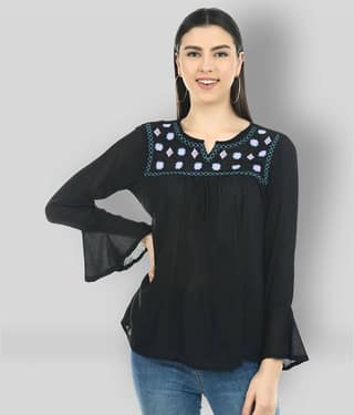 SAAKAA Women's Rayon Regular Top ( Black )