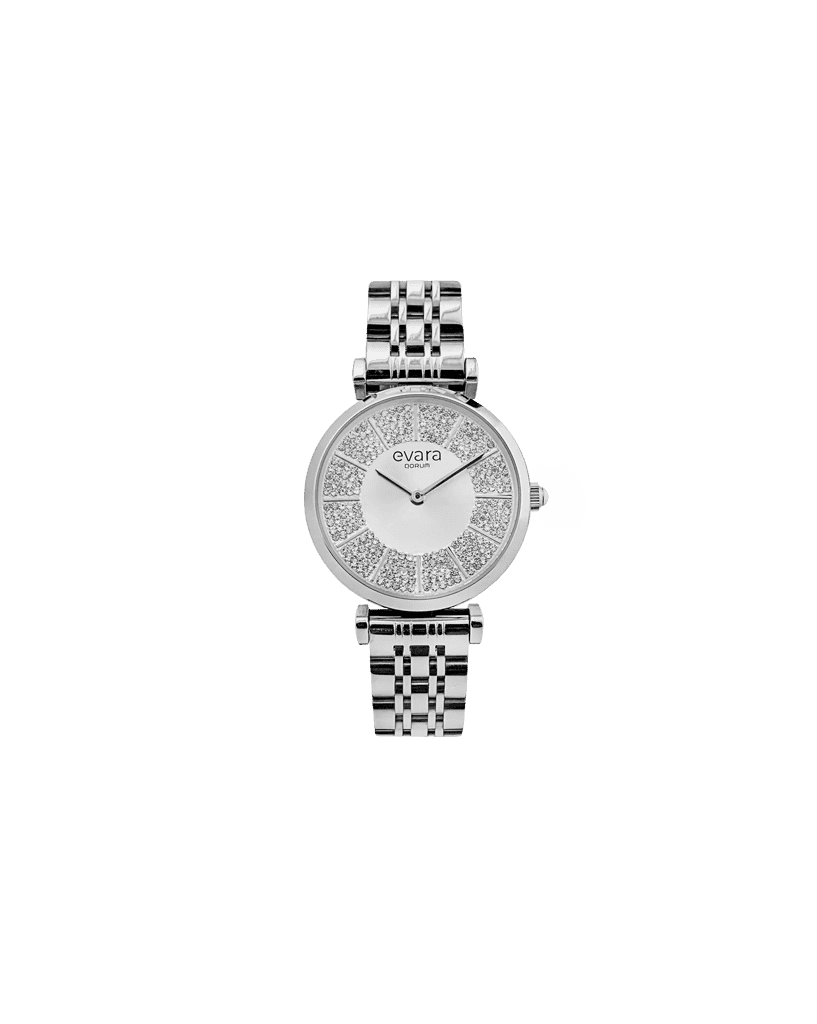 Qorum Evara Ladies Watch - Silver Studded Dial, Stainless Steel Strap