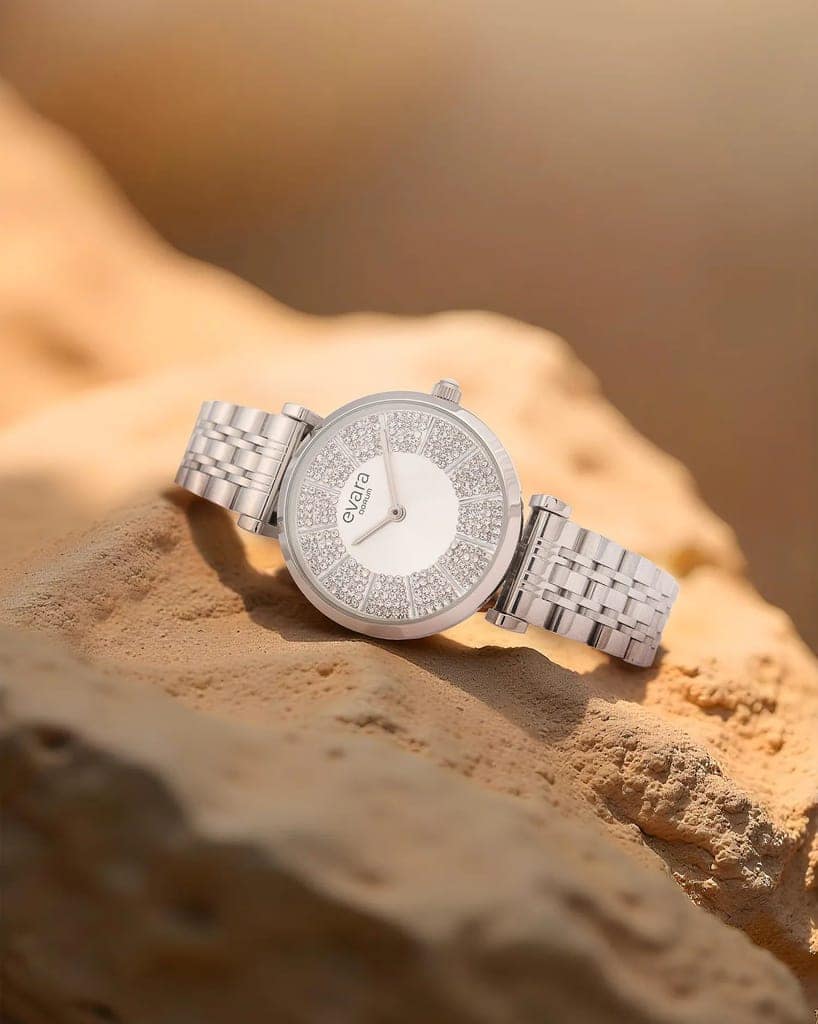 Qorum Evara Ladies Watch - Silver Studded Dial, Stainless Steel Strap view 4