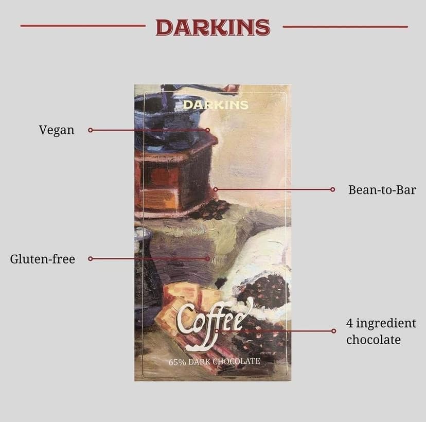 Darkins Dark Chocolate | 55% Single Origin | 65% Coffee | Free 35 Gm Roasted Almond Bar | Gluten-Free | Unrefined Cane Sugar | Natural Chocolate Bar | Pack of 2 view 5