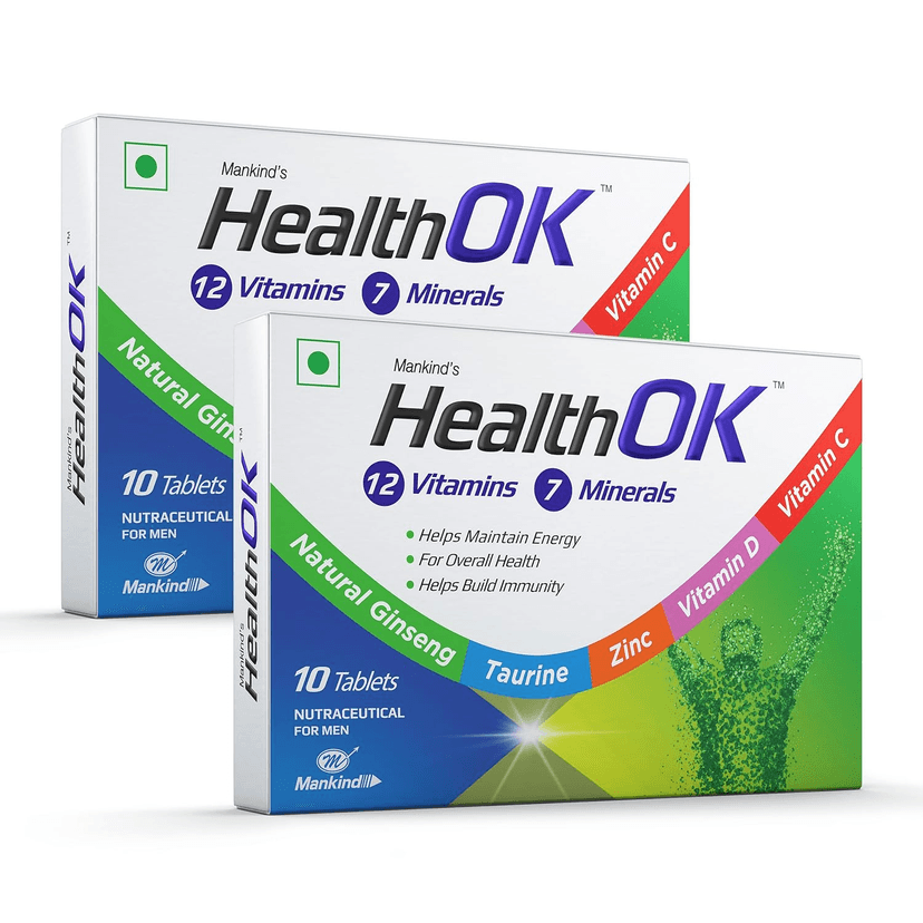 Health OK Multivitamin with Natural Ginseng Taurine power Daily Energy alertness Vitamin D C & other 17 multivitamins minerals for Overall Health 10 Tablets x Pack of 2 view 2
