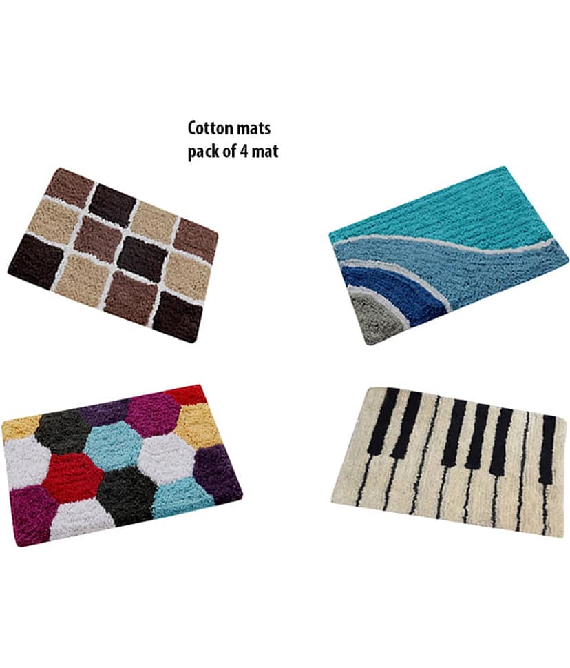 Aazeem Antiskid Cotton Door Mat ( 60 X 40 cm ) Set of 4 Yellow