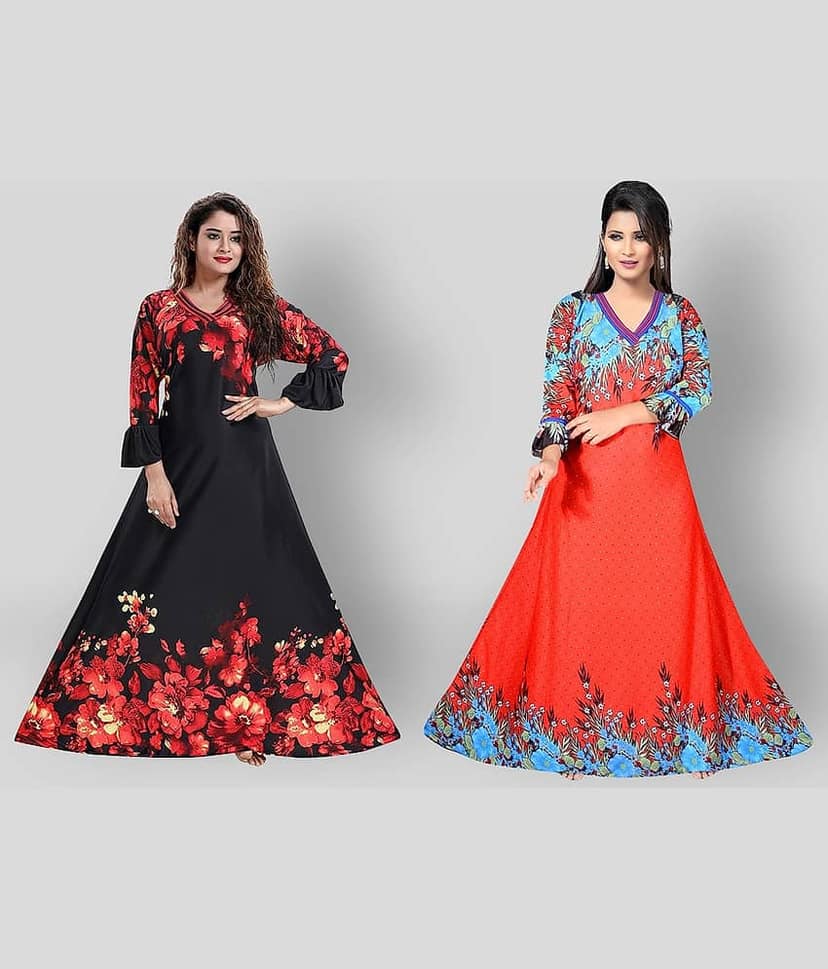 PURSA - Red Satin Women's Nightwear Nighty & Night Gowns ( Pack of 2 )