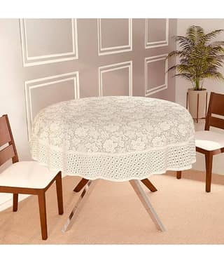 Self Design Cotton Blend 4 Seater Round Table Cover ( 152 x 152 ) cm Pack of 1 Off White
