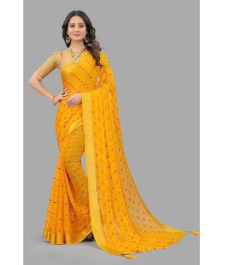 Rhey Chiffon Embellished Saree With Unstitched Blouse Piece ( Black )