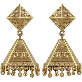 Triangle Jhumki Barfi Top Brass Material Drop Hook Women's Fashion Jewelry Jhumki Earrings for Girls Women's - Golden