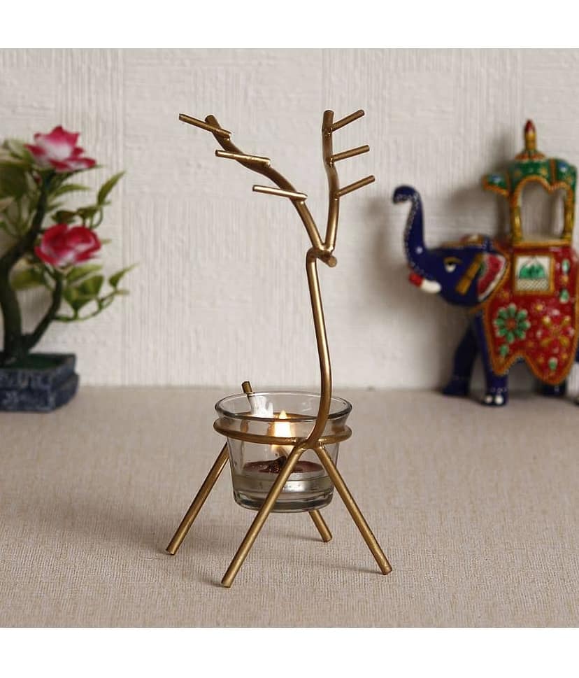 eCraftIndia Gold-Toned Handcrafted Tea Light Holder view 2