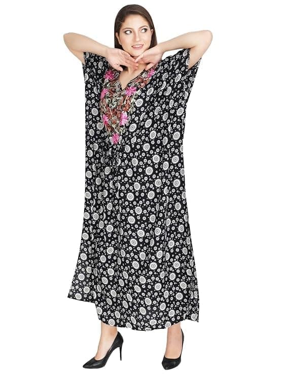 Women's Rayon Kaftan Dress Ladies Maxi Sleepwear Night Gown V-Neck Night Wear view 2