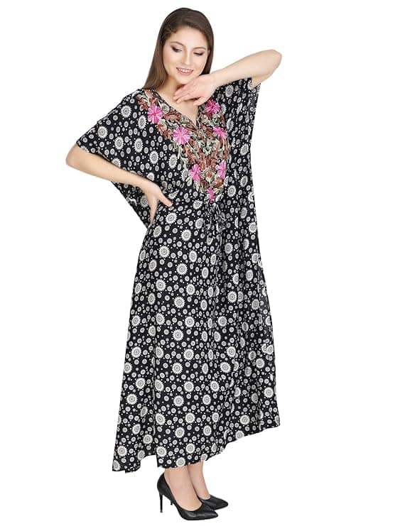 Women's Rayon Kaftan Dress Ladies Maxi Sleepwear Night Gown V-Neck Night Wear view 3