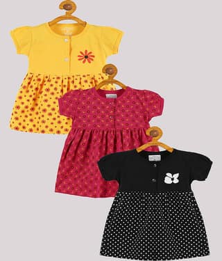 Babeezworld Pack of 3 Baby Girls Cotton Frock ( Multi )