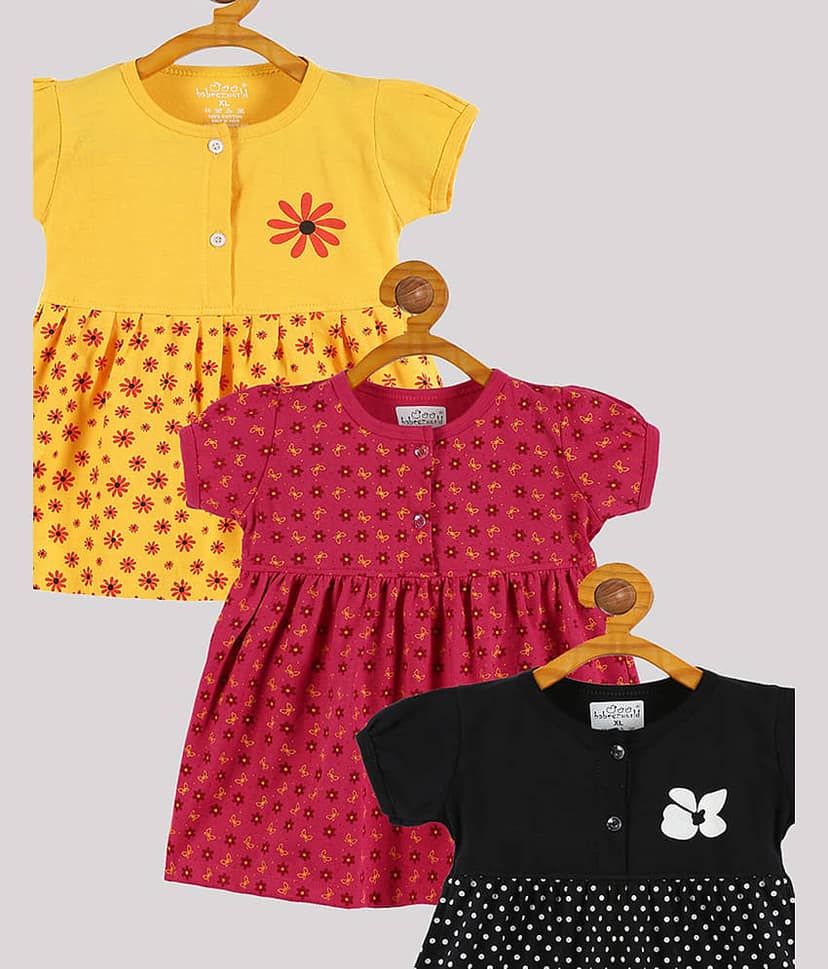 Babeezworld Pack of 3 Baby Girls Cotton Frock ( Multi ) view 2