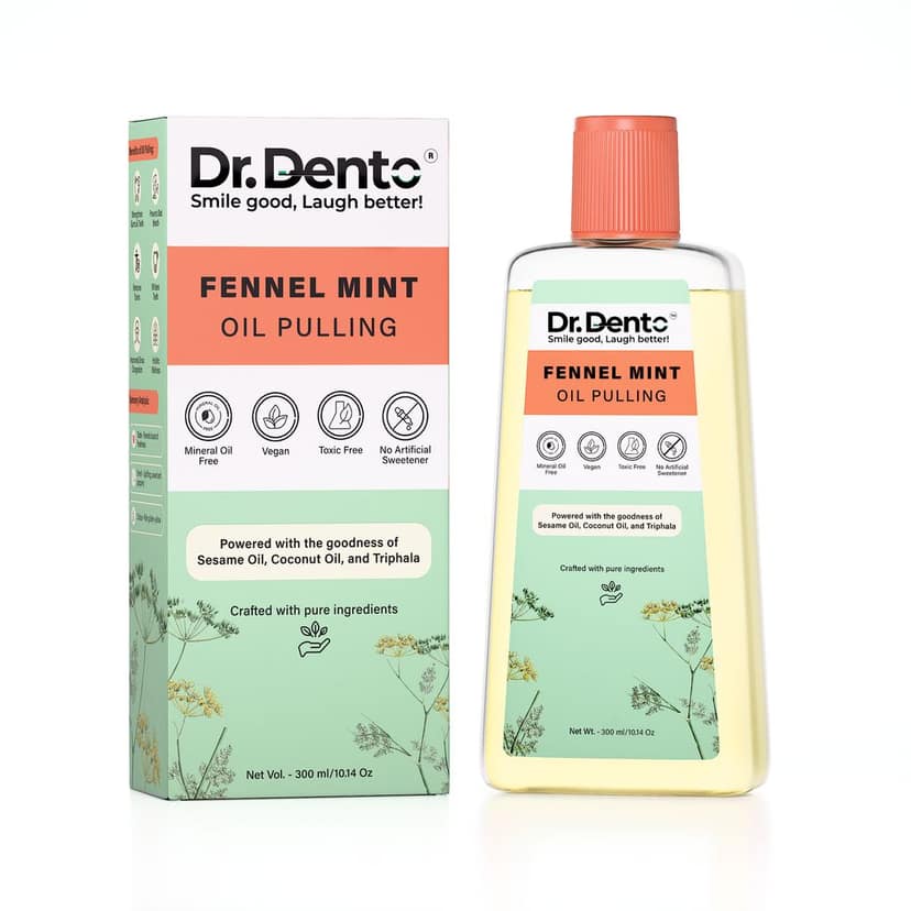 Dr.Dento Fennel Mint Oil Pulling | Ayurvedic Oral Care | All-Natural Coconut Oil Blend for Fresh Breath & Detox | Healthy Teeth & Gums (300 ML)