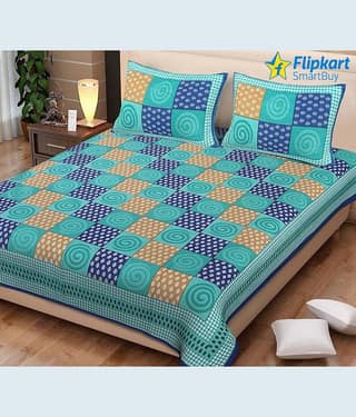 ABHACLOTHO Cotton 1 Double Bedsheet with 2 Pillow Covers ( Multicolor )