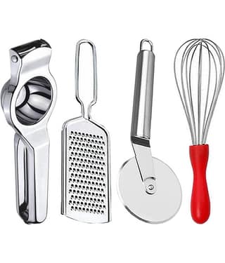 JISUN - Silver Stainless Steel Lemon-Grater-Pizza Cutter-Whisk ( Set of 4 )