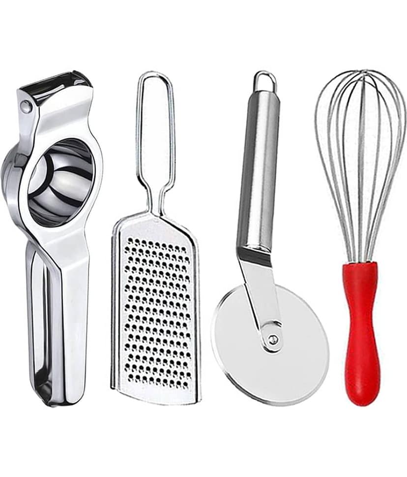 JISUN - Silver Stainless Steel Lemon-Grater-Pizza Cutter-Whisk ( Set of 4 )